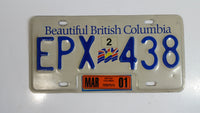 Beautiful British Columbia White with Blue Letters Vehicle License Plate EPX 438