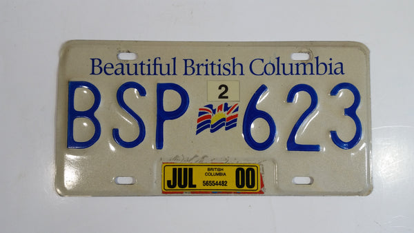 Beautiful British Columbia White with Blue Letters Vehicle License Plate BSP 623