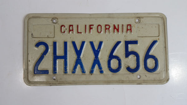 1990-95 California in Red on White with Blue Letters Vehicle License Plate 2HXX656