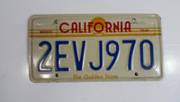 1982-1989 California in Red with Yellow Sun, Stripes and The Golden State on White with Blue Letters Vehicle License Plate 2EVJ970