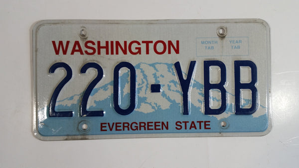 1998 to 2010 Washington "Evergreen State" in Red on White and Blue Mountain Backdrop with Blue Letters Vehicle License Plate 220 - YBB