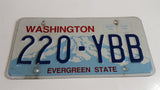 1998 to 2010 Washington "Evergreen State" in Red on White and Blue Mountain Backdrop with Blue Letters Vehicle License Plate 220 - YBB