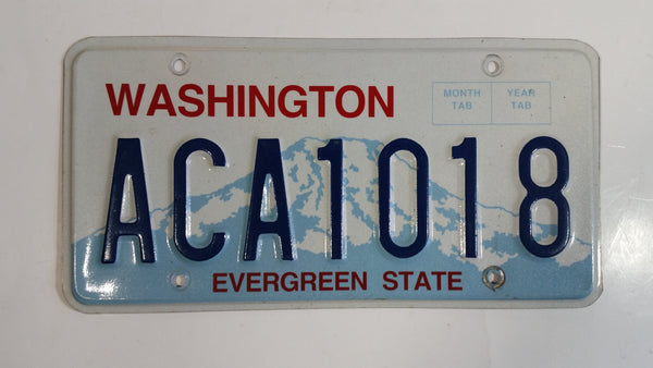 2010 + Washington "Evergreen State" in Red on White and Blue Mountain Backdrop with Blue Letters Vehicle License Plate ACA1018