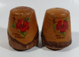 Hawaii "Aloha" Red Flower Themed Wood Salt and Pepper Shaker Set Souvenir Travel Collectible