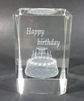 Happy Birthday Cake Themed Clear 3" Tall Lucite Clear Resin Paperweight