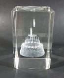 Happy Birthday Cake Themed Clear 3" Tall Lucite Clear Resin Paperweight