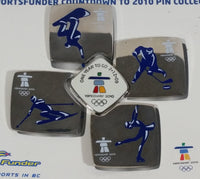 2010 Vancouver Olympic Games Countdown 5 Pin Puzzle Shaped Set Snowboarding Hockey Downhill Skiing and Figure Skating