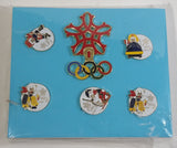 Calgary Olympic Games Howdy Bear Mascot and Snowflake Olympic Rings Enamel Metal Pins Set of 6