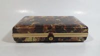 Vintage Brown Marble Textured Travel Jewelry Earring Organizer Hinged Case Box with Dark Yellow Felt Lining