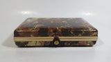 Vintage Brown Marble Textured Travel Jewelry Earring Organizer Hinged Case Box with Dark Yellow Felt Lining