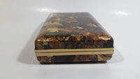 Vintage Brown Marble Textured Travel Jewelry Earring Organizer Hinged Case Box with Dark Yellow Felt Lining