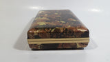 Vintage Brown Marble Textured Travel Jewelry Earring Organizer Hinged Case Box with Dark Yellow Felt Lining