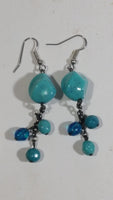 Blue Beaded Dangle Hanging Earrings