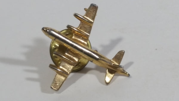 Airplane Plane Jumbo Passenger Jet Shaped Gold Tone Metal Pin