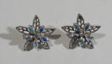 Blue and Iridescent Rhinestone 5 Point Star Shaped Earrings