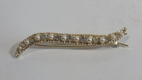 Clear Rhinestone and Faux Pearl Gold Tone Costume Jewelry Brooch