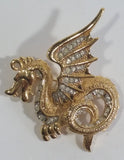 D'Orlan Clear Rhinestone Dragon Shaped Gold Tone Costume Jewelry Brooch