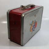 Vintage Thermos Brand Fruit Themed Red and Silver Tin Metal Lunch Box