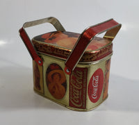 1988 Coca Cola Coke Soda Pop Vintage Advertising Themed Picnic Basket Shaped Tin Metal Container with Handles