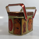 1988 Coca Cola Coke Soda Pop Vintage Advertising Themed Picnic Basket Shaped Tin Metal Container with Handles