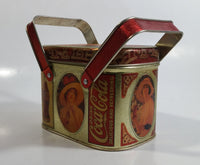 1988 Coca Cola Coke Soda Pop Vintage Advertising Themed Picnic Basket Shaped Tin Metal Container with Handles