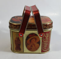 1988 Coca Cola Coke Soda Pop Vintage Advertising Themed Picnic Basket Shaped Tin Metal Container with Handles