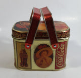 1988 Coca Cola Coke Soda Pop Vintage Advertising Themed Picnic Basket Shaped Tin Metal Container with Handles