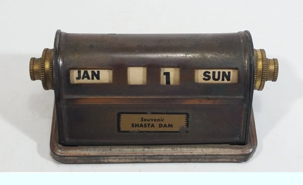 Vintage Shasta Dam California Brass Roll Date Calendar Souvenir Travel Collectible