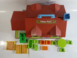 Vintage Fisher Price Little People Brown Tudor House Toy with Opening Garage Door and Doorbell with Furniture