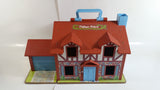 Vintage Fisher Price Little People Brown Tudor House Toy with Opening Garage Door and Doorbell with Furniture