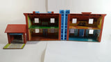 Vintage Fisher Price Little People Brown Tudor House Toy with Opening Garage Door and Doorbell with Furniture