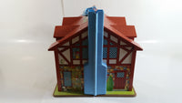 Vintage Fisher Price Little People Brown Tudor House Toy with Opening Garage Door and Doorbell with Furniture