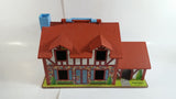 Vintage Fisher Price Little People Brown Tudor House Toy with Opening Garage Door and Doorbell with Furniture