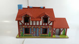 Vintage Fisher Price Little People Brown Tudor House Toy with Opening Garage Door and Doorbell with Furniture