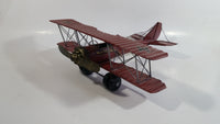 Vintage Style German Red Baron Bi-Plane WWII Large Tin Metal Military Airplane with Iron Cross Details