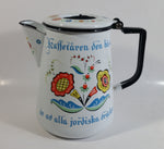 Swedish Berggren Enamelware Coffee Pot Kettle That Says "Kaffetaren den basta ar av alla jordiska drycker"