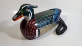 Rare Version Vintage Telemania Duck Shaped Wooden Carved Telephone  Tested and works but needs repair with speaker for incoming calls