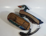 Rare Version Vintage Telemania Duck Shaped Wooden Carved Telephone  Tested and works but needs repair with speaker for incoming calls