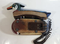 Rare Version Vintage Telemania Duck Shaped Wooden Carved Telephone  Tested and works but needs repair with speaker for incoming calls