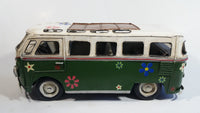 Vintage Style VW Volkswagen Hippy Bus Van Wagon Green and White Tin Metal Vehicle 13" Long