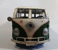 Vintage Style VW Volkswagen Hippy Bus Van Wagon Green and White Tin Metal Vehicle 13" Long