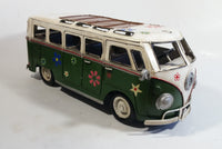 Vintage Style VW Volkswagen Hippy Bus Van Wagon Green and White Tin Metal Vehicle 13" Long