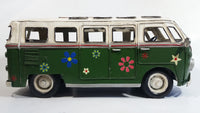 Vintage Style VW Volkswagen Hippy Bus Van Wagon Green and White Tin Metal Vehicle 13" Long