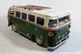 Vintage Style VW Volkswagen Hippy Bus Van Wagon Green and White Tin Metal Vehicle 13" Long