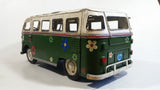 Vintage Style VW Volkswagen Hippy Bus Van Wagon Green and White Tin Metal Vehicle 13" Long