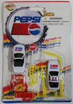 1990s Golden Wheel Special Edition Pepsi & Diet Pepsi Team Racer #77 Die Cast Toy Race Car Vehicles with Road Signs, Gas Pump, and Air Pump Soda Pop Collectible New in Package