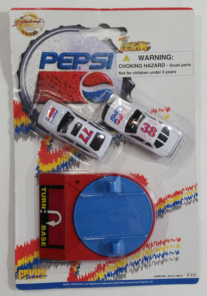 1990s Golden Wheel Special Edition Pepsi & Diet Pepsi Team Racer #38 Peter Comlia & #77 Die Cast Toy Race Car Vehicles with Red "Turn Base" Soda Pop Collectible New in Package