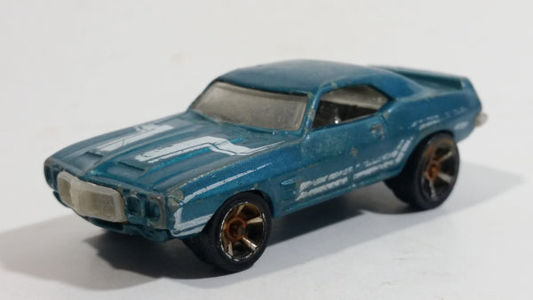 2010 Hot Wheels Muscle Mania 1969 Pontiac Firebird T/A Metalflake Aqua Blue Die Cast Toy Car Vehicle