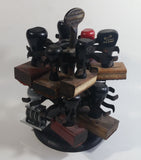 Antique 1905 Patent Cast Iron Double Level Carousel Rubber Stamp Holder with 12 Rubber Stamps