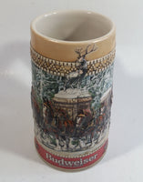 1987 Budweiser Holiday Stein Collection Collector's Series "The hitch parading through the familiar Anheuser-Busch Gates at Grant's Farm on a Brisk Wintery day." Ceramic Beer Stein - Handcrafted in Brazil by Ceramarte